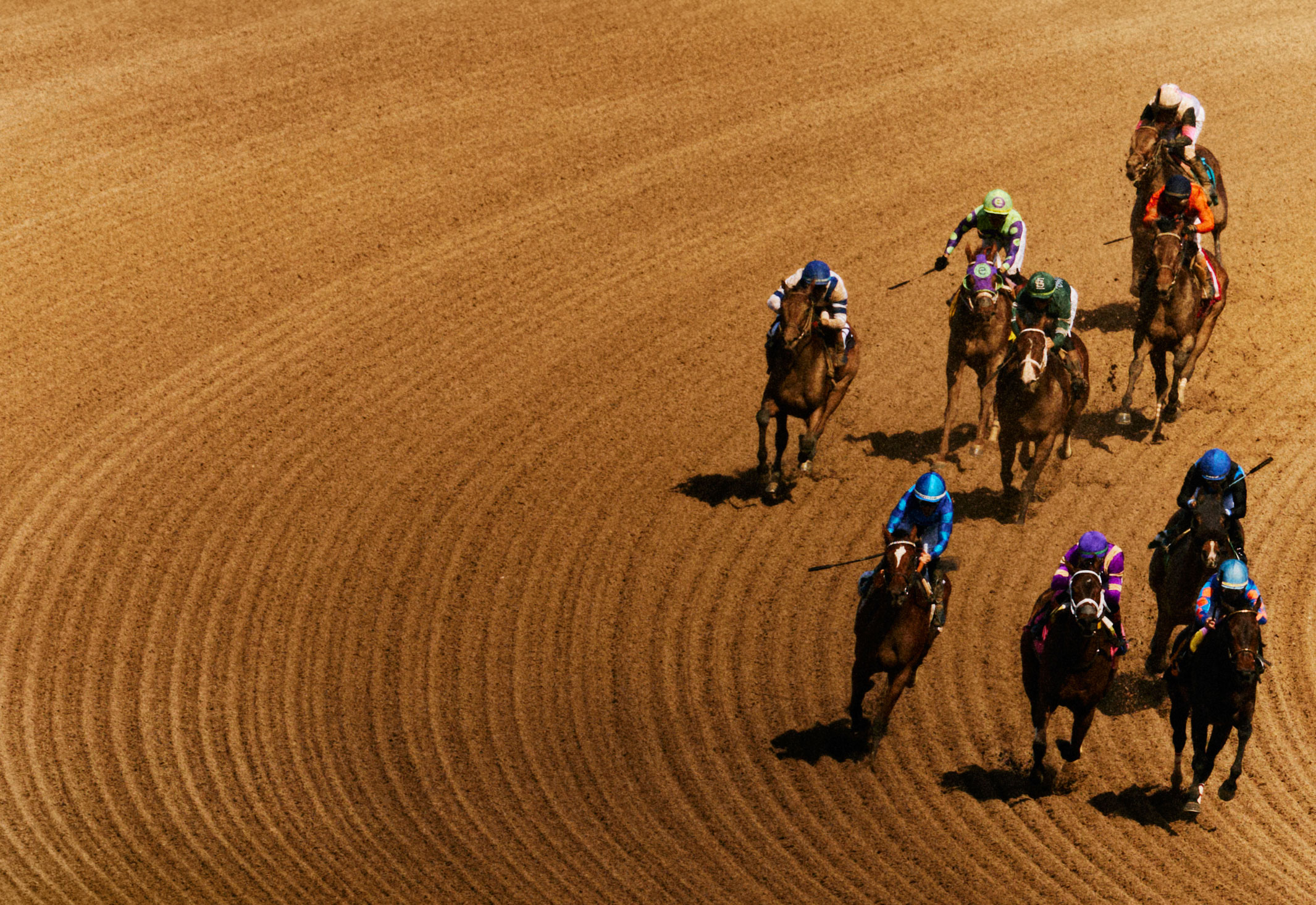 The field rounds the dirt turn at Pegasus World Cup