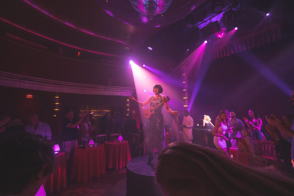 Faena Miami Beach Dancer Entertains In the Flamingo Room At Gulfstream Park In Fort Lauderdale.