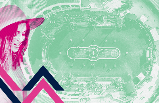 Pink and Green Overview Of Gulfstream Park And Female Attendee.